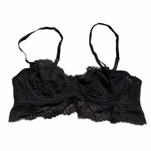 Y2K European Vintage H&M Floral Lace Longline Unlined Bra (Black) Size 34A